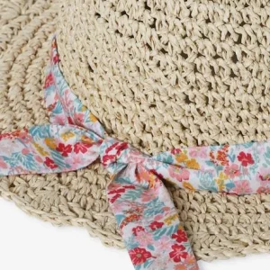 boutique pas cher Chapeau Aspect Paille Effet Crochet Avec Ruban Imprimé Fille Sable – Vertbaudet 11