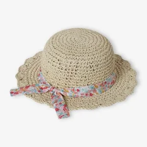 en ligne Chapeau Aspect Paille Effet Crochet Avec Ruban Imprimé Fille Sable – Vertbaudet 15