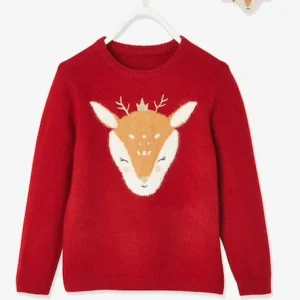 magasin en ligne Coffret De Noël Pull Fille Motif Biche Et Barrette Assortie Rouge – Vertbaudet 14