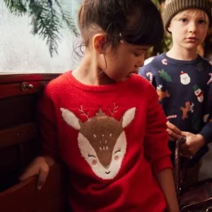 magasin en ligne Coffret De Noël Pull Fille Motif Biche Et Barrette Assortie Rouge – Vertbaudet 18