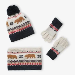 Coffret Noël Garçon Bonnet + Snood + Gants Ours Bleu Nuit – Vertbaudet boutique pas cher 12