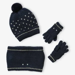 Ensemble Bonnet + Snood + Gants Coeurs Fille Encre Imprimé – Vertbaudet Boutique 12