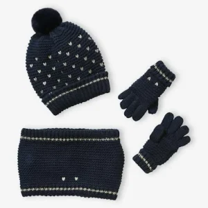 Ensemble Bonnet + Snood + Gants Coeurs Fille Encre Imprimé – Vertbaudet pas cher 12