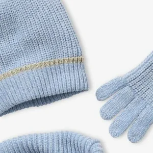 pas cher Ensemble Bonnet + Snood + Gants Maille Chenille Fille Bleu Clair – Vertbaudet 18