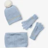 pas cher Ensemble Bonnet + Snood + Gants Maille Chenille Fille Bleu Clair – Vertbaudet 14