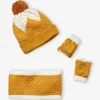 dernières Ensemble Bonnet + Snood + Gants Maille Jacquard Dorée Jaune Imprimé – Vertbaudet 8