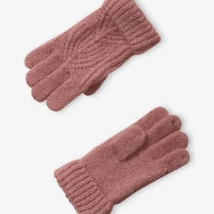 marques pas cher Ensemble Bonnet + Snood + Moufles En Maille Torsadée Mousseuse Rose – Vertbaudet 10