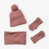 boutique Ensemble Bonnet + Snood + Moufles En Maille Torsadée Mousseuse Rose – Vertbaudet 20