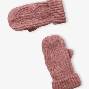 marques pas cher Ensemble Bonnet + Snood + Moufles En Maille Torsadée Mousseuse Rose – Vertbaudet 18