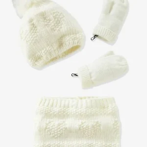 magasin pour Ensemble Cœurs Fille Bonnet + Snood + Gants écru – Vertbaudet 14