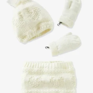 magasin pour Ensemble Cœurs Fille Bonnet + Snood + Gants écru – Vertbaudet 16