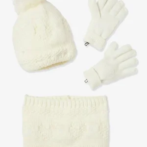 magasin pour Ensemble Cœurs Fille Bonnet + Snood + Gants écru – Vertbaudet 18