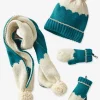 Ensemble Fille Bonnet + écharpe + Moufles/mitaines Bleu – Vertbaudet Prix très abordable 14