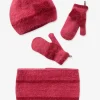 soldes de Noël Ensemble Fille Bonnet + Foulard + Gants Framboise – Vertbaudet 10