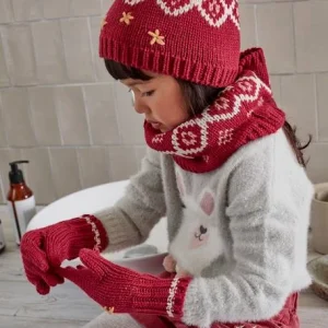 Promotio de vente Ensemble Fille Bonnet + Snood + Gants Jacquard écru – Vertbaudet 18