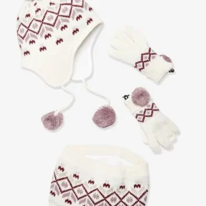 Ensemble Fille Bonnet + Snood + Gants Jacquard écru – Vertbaudet Livraison gratuite 12