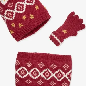 Ensemble Fille Bonnet + Snood + Gants Jacquard Framboise – Vertbaudet soldes 14