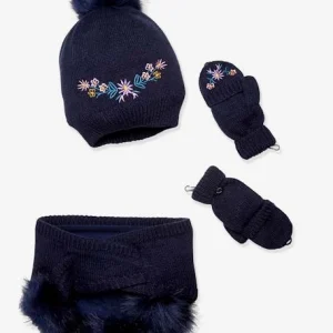 Satisfait ou Remboursé Ensemble Fille Bonnet + Snood + Mitaines Brodé Fleurs Encre – Vertbaudet 7