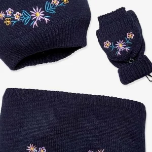 Satisfait ou Remboursé Ensemble Fille Bonnet + Snood + Mitaines Brodé Fleurs Encre – Vertbaudet 9