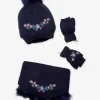 qualité d’originales Ensemble Fille Bonnet + Snood + Mitaines Brodé Fleurs Encre – Vertbaudet 10