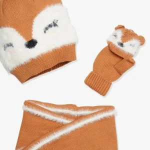 shopping pas cher Ensemble Fille Bonnet + Snood + Mitaines Ours Beige – Vertbaudet 9