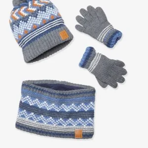 pas cher en ligne Ensemble Garçon Bonnet + Snood + Gants Bleu Chiné – Vertbaudet 12