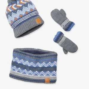 pas cher en ligne Ensemble Garçon Bonnet + Snood + Gants Bleu Chiné – Vertbaudet 14