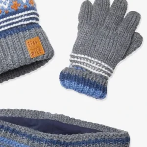 pas cher en ligne Ensemble Garçon Bonnet + Snood + Gants Bleu Chiné – Vertbaudet 16