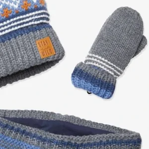 pas cher en ligne Ensemble Garçon Bonnet + Snood + Gants Bleu Chiné – Vertbaudet 18