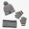 boutique pas cher Ensemble Garçon Bonnet + Snood + Gants En Maille Côtelée BASICS Gris – Vertbaudet 20