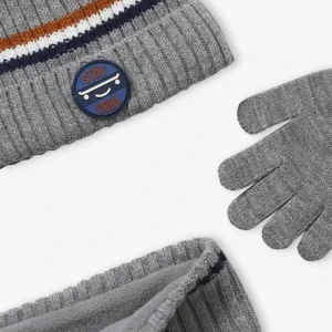 Ensemble Garçon Bonnet + Snood + Gants En Maille Côtelée BASICS Gris – Vertbaudet Les achats en ligne 18