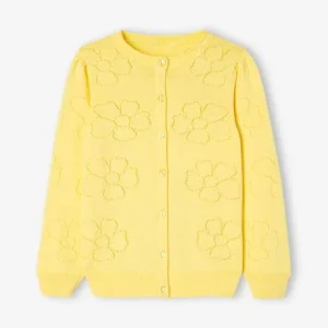 Livraison internationale Gilet Maille Ajourée Motifs Fleurs Fille Jaune – Vertbaudet 14