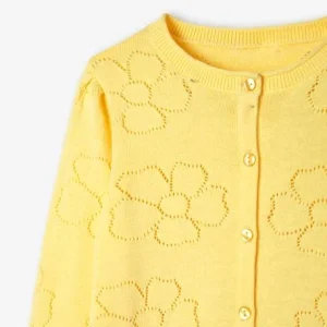 Livraison internationale Gilet Maille Ajourée Motifs Fleurs Fille Jaune – Vertbaudet 18