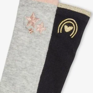 luxe soldes Lot De 2 Paires De Chaussettes Hautes Fille En Maille Cotelée Et Motif Lurex Lot Encre – Vertbaudet 6