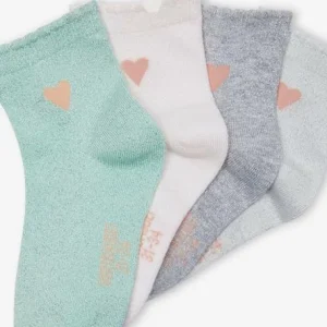 magasin france Lot De 4 Paires De Mi-chaussettes Brodées Coeur Scintillant Fille Rose Poudré – Vertbaudet 7