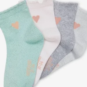 mode Lot De 4 Paires De Mi-chaussettes Brodées Coeur Scintillant Fille Rose Poudré – Vertbaudet 7