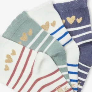 magasin france Lot De 4 Paires De Mi-chaussettes Rayées Et Coeurs Scintillants Bleu – Vertbaudet 6