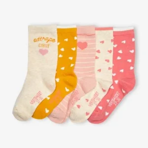 Lot De 5 Paires De Chaussettes Coeurs Fille BASICS Lot Bois De Rose Imprimé – Vertbaudet Boutique 10