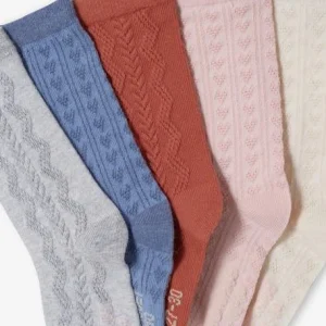 Lot De 5 Paires De Chaussettes Fille En Maille Fantaisie Coeurs Ou Torsades Lot Terre Battue – Vertbaudet Livraison rapide 6