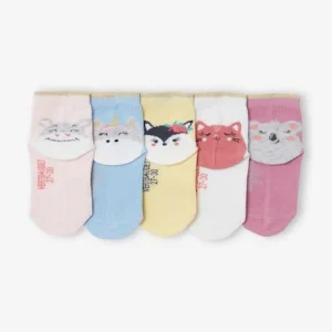 acheter en ligne Lot De 5 Paires De Mi-chaussettes Animaux Lot Rose Clair – Vertbaudet 7