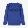 outlet soldes Pull à Volant Fille Détail Maille Ajourée Bleu – Vertbaudet 11