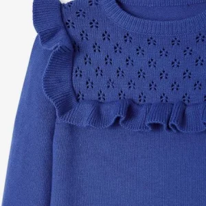 Pull à Volant Fille Détail Maille Ajourée Bleu – Vertbaudet marque pas cher 12