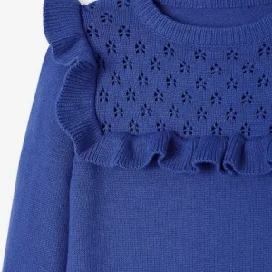 outlet soldes Pull à Volant Fille Détail Maille Ajourée Bleu – Vertbaudet 12