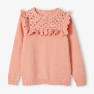 outlet soldes Pull à Volant Fille Détail Maille Ajourée Bleu – Vertbaudet 18