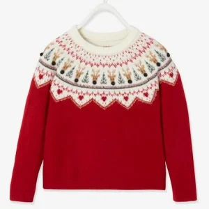 Pull Jacquard De Noël Fille Rouge – Vertbaudet mode pas chere 11