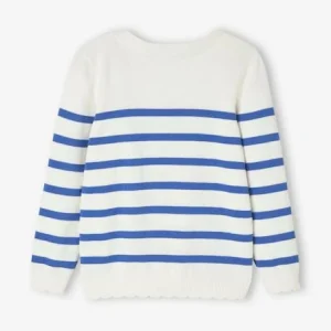 soldes en ligne Pull Marinière Fille Détails Festonnés Rayé Bleu – Vertbaudet 10