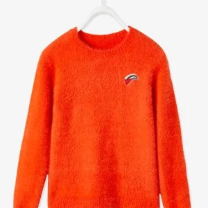 Pull Ultra Doux Fille Coeur Brodé Irisé Orange Vif – Vertbaudet magasins pour 11