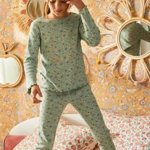 Pyjama Fille Fleuri En Maille Côtelée Light Sauge – Vertbaudet mode pas cher 10