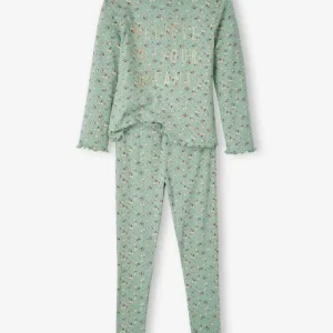 Pyjama Fille Fleuri En Maille Côtelée Light Sauge – Vertbaudet mode pas cher 12