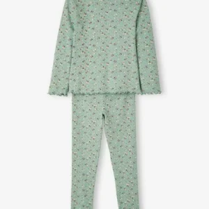 Pyjama Fille Fleuri En Maille Côtelée Light Sauge – Vertbaudet mode pas cher 14